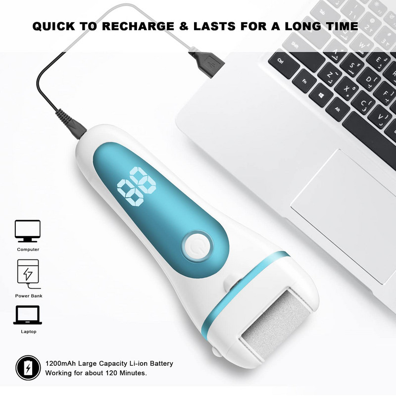 Elektromos lábreszelő Callus Rasp USB újratölthető 3 görgővel 2 sebességes vízálló elektromos lábreszelő pedikűrös lábápoláshoz