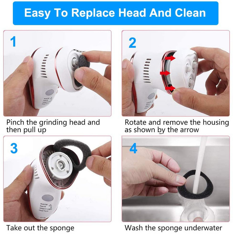 Râpă electrică pentru picioare Râpă electrică anti-calus cu 6 role și 2 viteze - Reîncărcabilă prin USB, impermeabilă, pentru îngrijirea picioarelor.