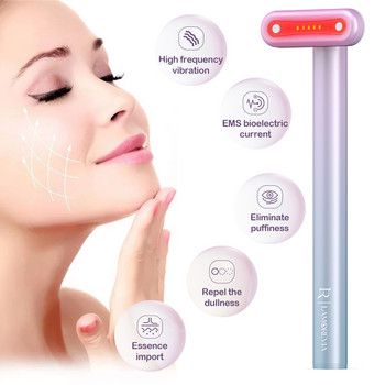 4 в 1 Терапия с червена светлина Инструмент за грижа за кожата на лицето за лице, шия EMS Микроток за масаж на лице против стареене на кожата, стягане на кожата Пръчица за красота