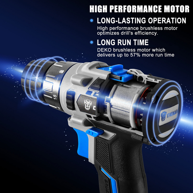 Комбиниран комплект безчеткова акумулаторна бормашина 20V MAX, електрическа отвертка и безчетков ключ Електрически ударен гайковерт от DEKO