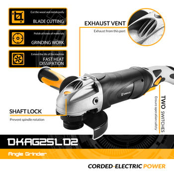 DEKO Electric Angle Grinder Machine 1600W 220V 125mm Angular Power Tool Grinding Κοπή Λείανση Μετάλλου Ξύλου