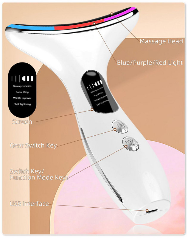 EMS Neck Face Lifting Beauty Device 3 boje LED Photon Therapy Skin Tighten Reduce Double Chin Anti Wrinkle Skin Care