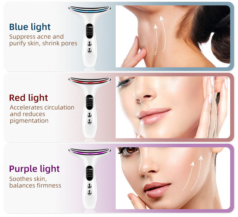 EMS Neck Face Lifting Beauty Device 3 boje LED Photon Therapy Skin Tighten Reduce Double Chin Anti Wrinkle Skin Care