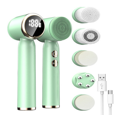 Perie electrică de curățare a feței sonică 6 în 1 cu afișaj LCD rezistent la apă Scrubber de față perie rotativă pentru curățarea profundă a mașinii de îngrijire a pielii