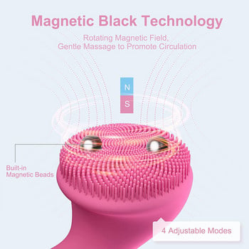 Νέα σχεδίαση Acoustic Wave Magnetic Massage Silicone Facial Cleanser Sonic Brush Cleansing Face with 4 Modes Facial Skin Scrubber