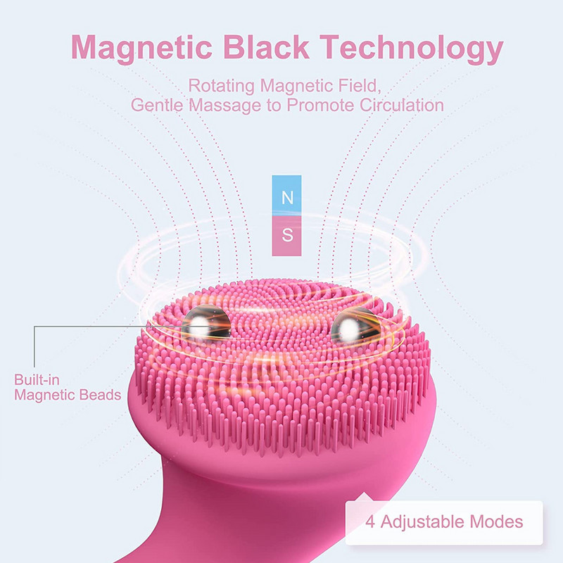 Új design Acoustic Wave mágneses masszázs szilikon arctisztító Sonic arctisztító kefe 4 módú arcbőrradírral
