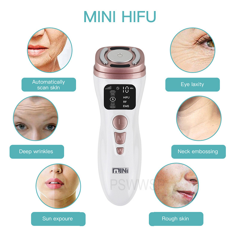 Mini HIFU gépi ultrahangos arcmasszírozó RF EMS Microcurrent Lift Firm feszesítő ránctalanító arc szépség bőrápoló eszközök