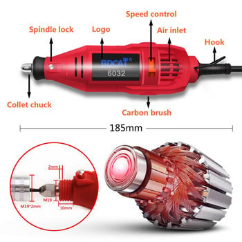 BDCAT 180W Mini Grinder Hand Drill Power Tools Ηλεκτρικό μίνι τρυπάνι γυαλιστικό μηχάνημα με περιστροφικό εργαλείο Dremel Accessories Kit