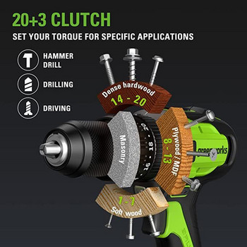 Greenworks Brushless Motor 24V Double Speed Electric Screwdrvier 60N.m κρουστικό Τρυπάνι μπαταρίας GD24DD60 Ηλεκτρικά εργαλεία