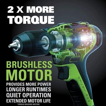 Greenworks 24v Cordless Drill Driver Brushless Motor 35 Nm Ηλεκτρικά εργαλεία με μπαταρία και φορτιστή