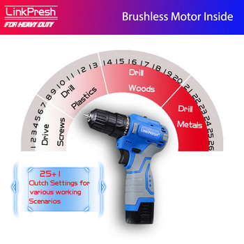 LinkPresh 12v 16v 20v Li-ion Brushless Electric Drill Electric Srewdriver WirelessPower Driver DC-ion Battery