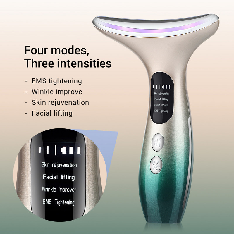 EMS Neck Face Massager Anti Wrinkle Beauty Device LED Light Photon Therapy Bőrfeszesítés Csökkenti Dupla állát Eltávolítja Bőrápoló