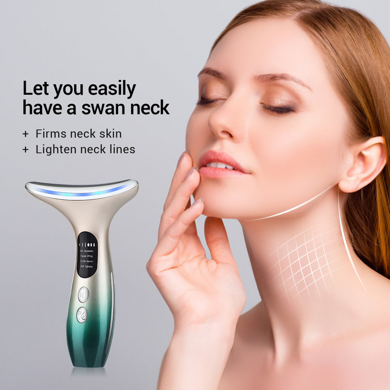 EMS Neck Face Massager Anti Wrinkle Beauty Device LED Light Photon Therapy Bőrfeszesítés Csökkenti Dupla állát Eltávolítja Bőrápoló