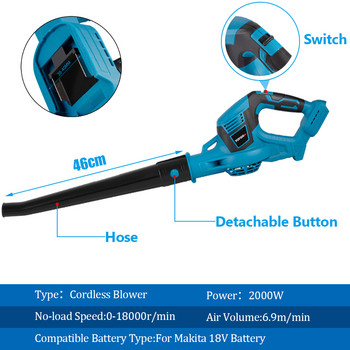 Ισχυρός ηλεκτρικός ανεμιστήρας 18 V για Makita 18 V μπαταρίας, ασύρματος ανεμιστήρας φύλλων, ανεμιστήρας χιονιού, ηλεκτρικό εργαλείο κήπου