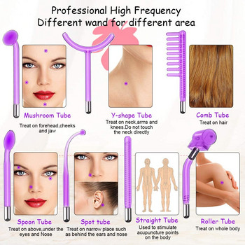 7 σε 1 Ηλεκτρόδιο Ηλεκτροθεραπείας Υψηλής Συχνότητας Μωβ Ελαφριά Ραβδί Ακμής Περιποίησης Δέρματος Spot Acne Remover Facial Spa Beauty Machine