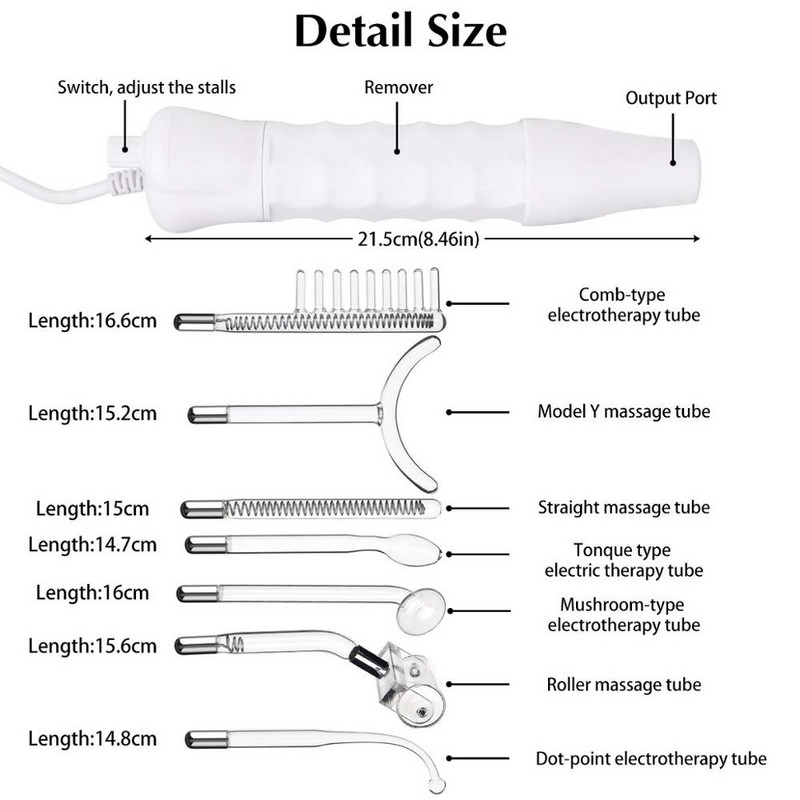 7 σε 1 Ηλεκτρόδιο Ηλεκτροθεραπείας Υψηλής Συχνότητας Μωβ Ελαφριά Ραβδί Ακμής Περιποίησης Δέρματος Spot Acne Remover Facial Spa Beauty Machine