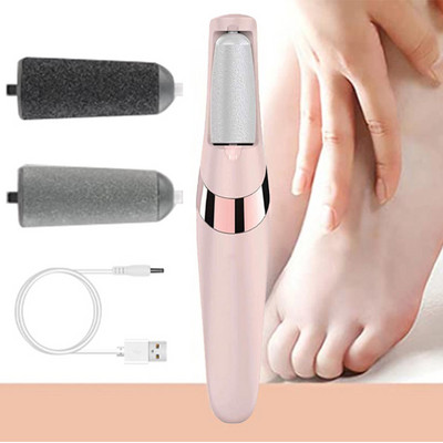 Електрическа мелничка за пила за крака Dead Dry Skin Remover Callus USB акумулаторен инструмент за педикюр на краката с 2 сменяеми ролкови глави