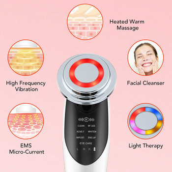 Συσκευή ανύψωσης προσώπου 7 σε 1 EMS RF Μικρορεύματα Αναζωογόνηση του δέρματος Μασάζ προσώπου Light Therapy Anti-aging Wrinkle Beauty tool