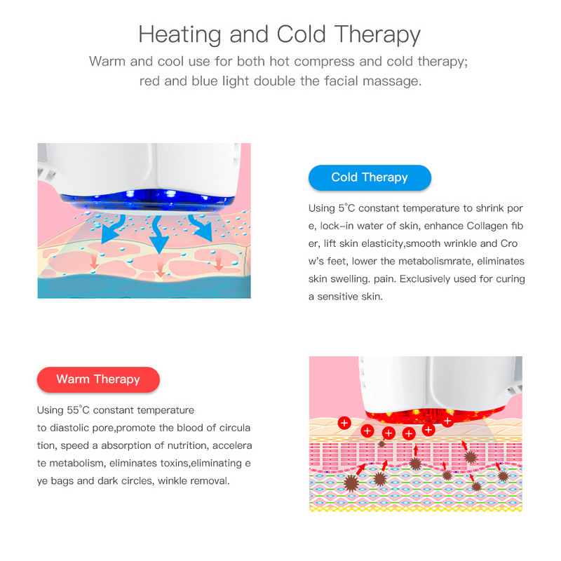 Ultraheli krüoteraapia kuuma külma haamriga näo tõstmine kahanev poore masseeriv näo sinine foton akne ravi iluhooldusmasin