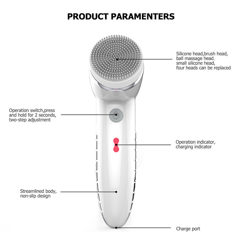 4 az 1-ben elektromos centrifugáló kefe készlet Biztonságos mosás arctisztító kefe IPX6 USB-aljzat a bőr mélytisztításához Távolítsa el a mitesszert