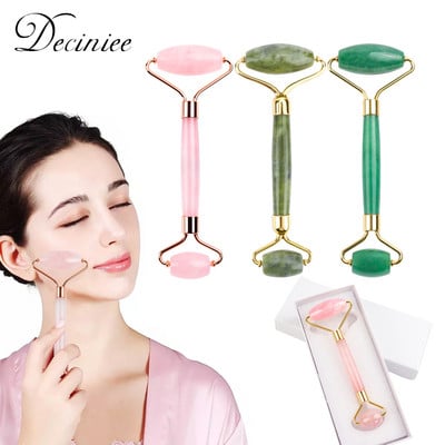 Mute Rose Quartz Facial Roller Jade Roller Face Massager for Face Eyes Бузи Чело Шия Намаляване на бръчките Кожа Инструмент за грижа за тялото