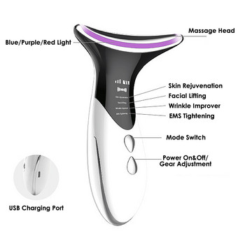 EMS Neck Лифтинг на лицето против бръчки Уреди за красота LED фотонна терапия Масажори за лице за стягане на кожата Инструменти за премахване на двойна брадичка