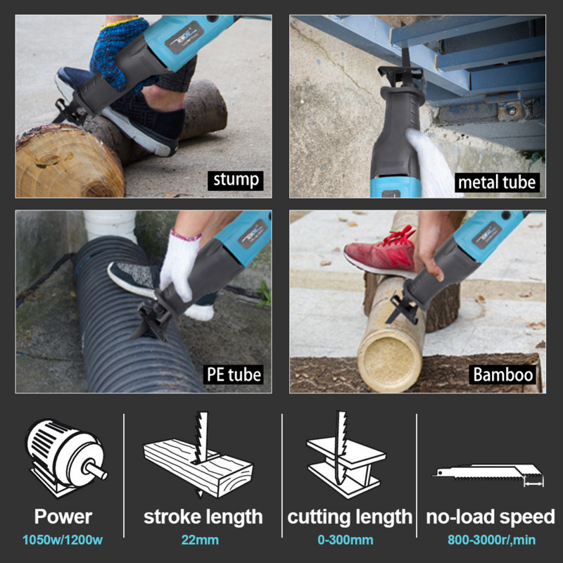 1050 W elektriniai stūmokliniai pjūklo įrankiai metalui medžiui pjauti elektriniai įrankiai 220 V medienos apdirbimo nešiojamieji dėlionės grandininio pjūklo įrankiai