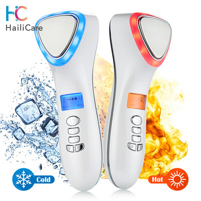Lifting facial cu LED, cald, rece, îngrijire a pielii, masaj, ciocan, crioterapie cu ultrasunete, vibrații faciale, roșu, albastru, lumină, ioni, frumusețe, dispozitiv
