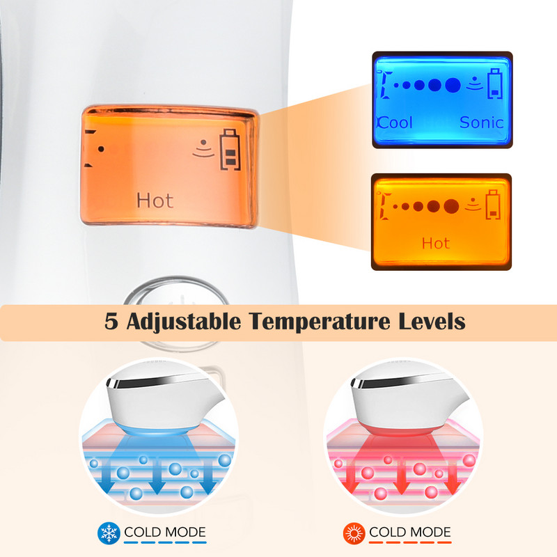 LED Face Lifting Forró Hideg Arc Bőrápoló Masszírozó Kalapács Ultrahangos Krioterápia Arc Vibráció Piros Kék Fény Ion Beauty Devic