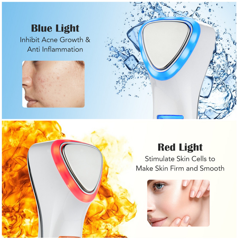 LED Face Lifting Forró Hideg Arc Bőrápoló Masszírozó Kalapács Ultrahangos Krioterápia Arc Vibráció Piros Kék Fény Ion Beauty Devic