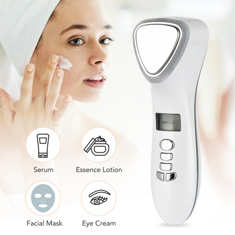LED Face Lifting Forró Hideg Arc Bőrápoló Masszírozó Kalapács Ultrahangos Krioterápia Arc Vibráció Piros Kék Fény Ion Beauty Devic