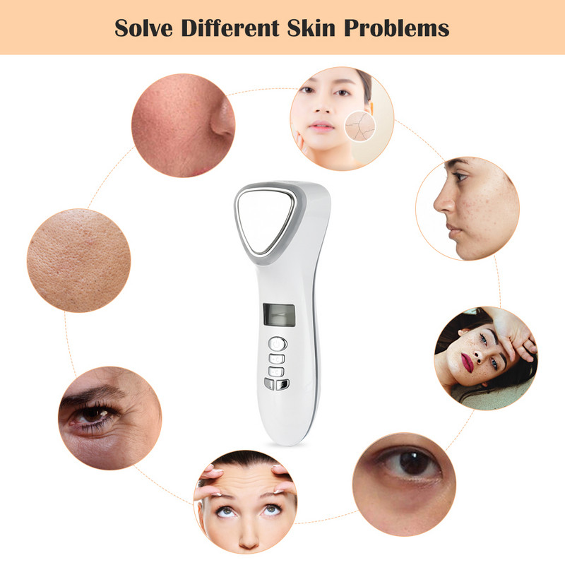 LED Face Lifting Forró Hideg Arc Bőrápoló Masszírozó Kalapács Ultrahangos Krioterápia Arc Vibráció Piros Kék Fény Ion Beauty Devic