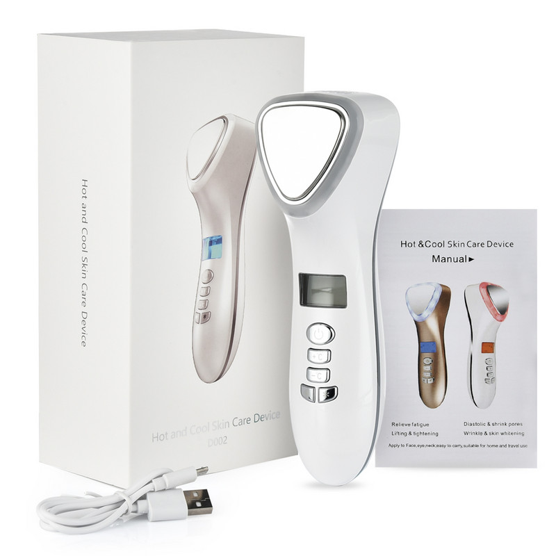 LED Face Lifting Forró Hideg Arc Bőrápoló Masszírozó Kalapács Ultrahangos Krioterápia Arc Vibráció Piros Kék Fény Ion Beauty Devic
