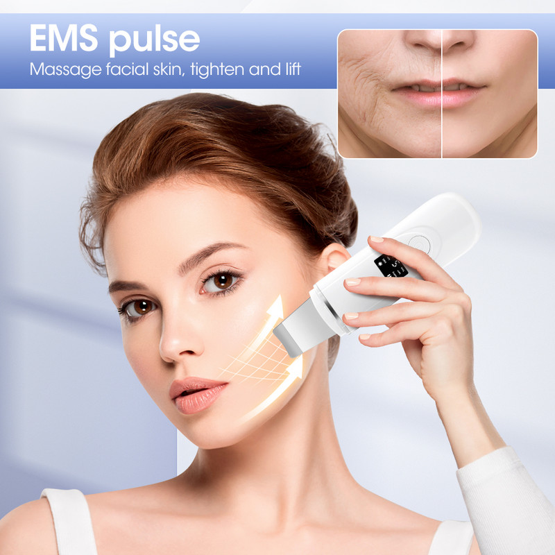 7 üzemmódú fűtött ultrahangos bőrradír Vibrációs mitesszer eltávolító arctisztító kavitáció peeling arc lifting szépségápoló készülék