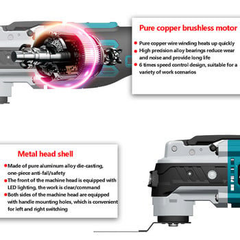 Εργαλείο πολλαπλών λειτουργιών χωρίς ψήκτρες Ασύρματο ταλαντευόμενο πολυεργαλείο Renovator Trimmer Ηλεκτρικό πριόνι 6 ταχυτήτων για μπαταρία Makita18V