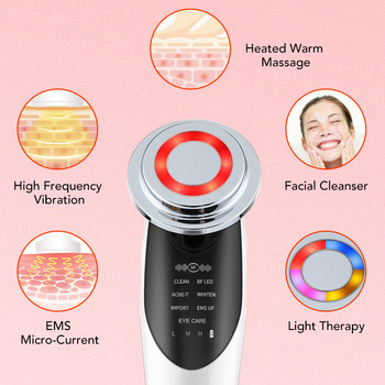 7 в 1 устройства за повдигане на лицето RF микроток за подмладяване на кожата Масажор за лице Светлинна терапия против стареене Устройство за красота на бръчки