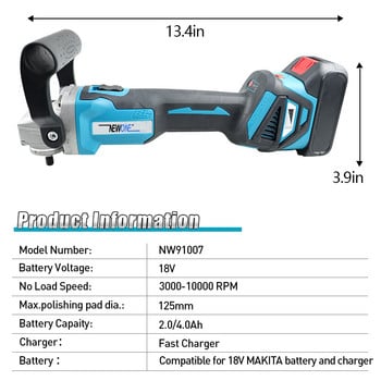 NEWONE Brushless Polisher M10 Ηλεκτρικά εργαλεία μηχανής στίλβωσης 125mm Για ηλεκτρικό εργαλείο γυαλίσματος αυτοκινήτων μπαταρία 18V Makita