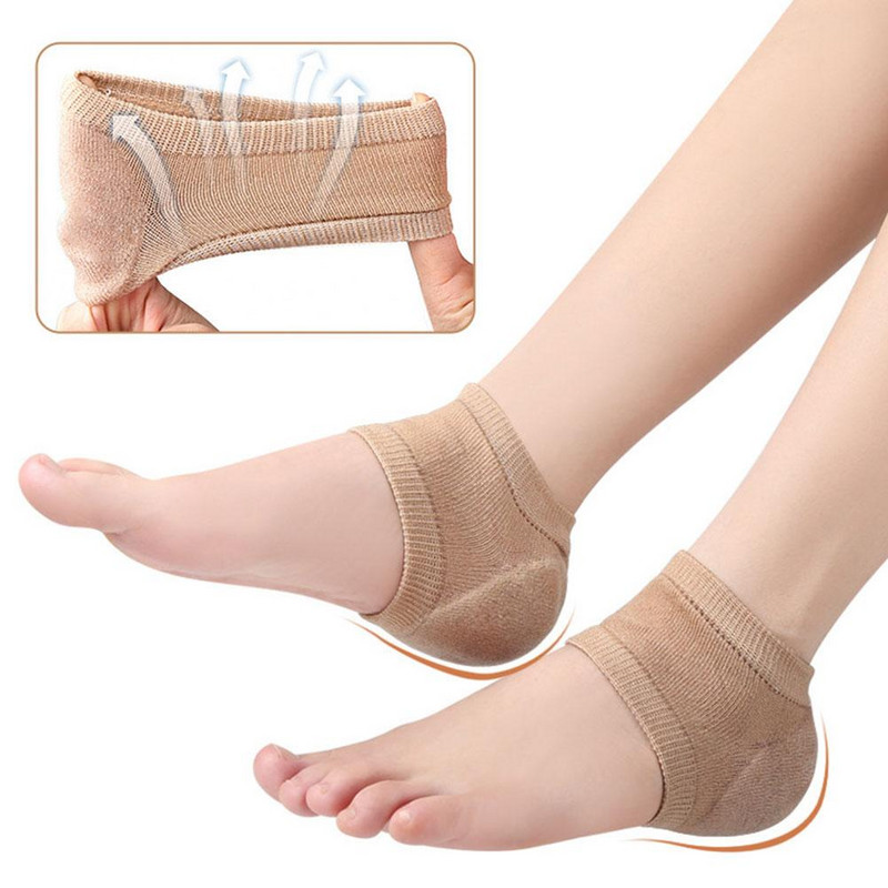 Гел силиконов протектор за петата Подплънки за петата Подложки за петата Поддръжка на плантарен фасциит Грижа за краката Грижа за кожата Възстановяване на възглавница Чорапи на половин ярд