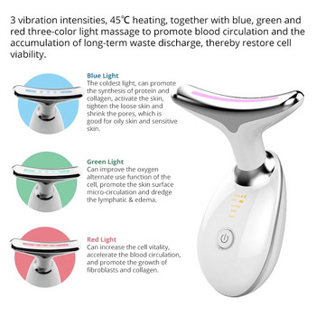 Масажор за лице с 3 цвята LED Photon Therapy Skin Tighten Reduce Double Chin Anti Wrinkle Remove Neck Lift Skin Care Device