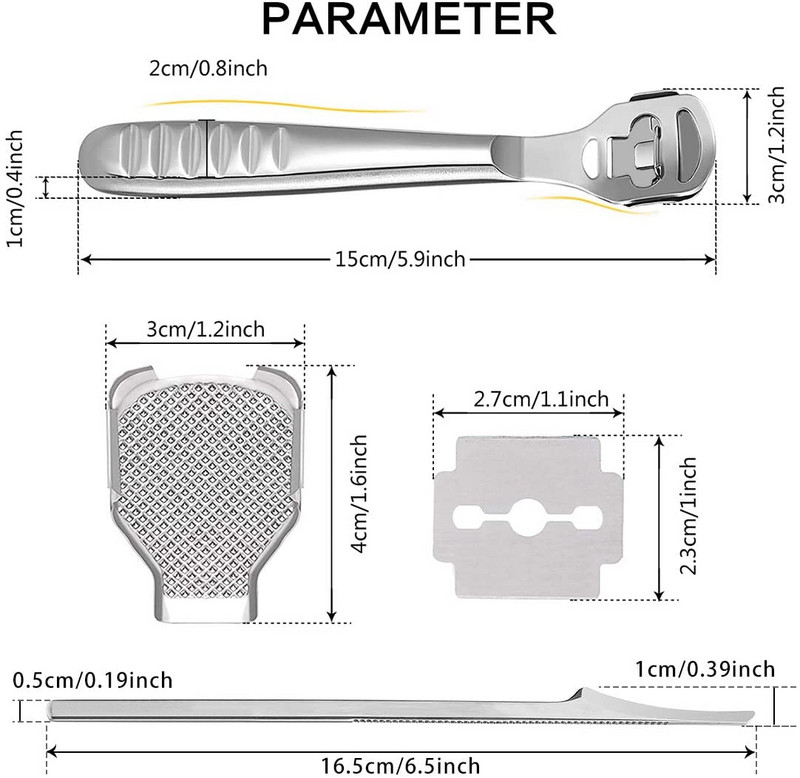 Rozsdamentes acél pedikűr szerszámkészlet lábápoló bőrkeményedés eltávolító kemény bőr vágó borotva pedikűr kés + penge készlet