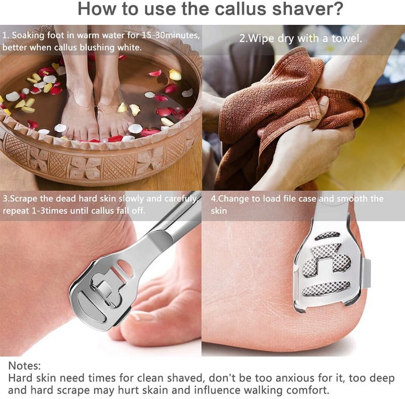 Rozsdamentes acél pedikűr szerszámkészlet lábápoló bőrkeményedés eltávolító kemény bőr vágó borotva pedikűr kés + penge készlet
