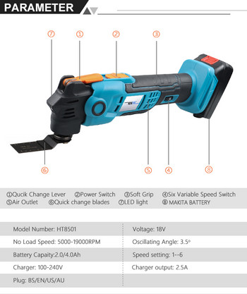 Newone Cordless 20V Quickrelease Oscillating Tool Εργαλείο πολλαπλών λειτουργιών Αντικραδασμικό Συμβατό για MAKITA 18V Renovator Trimmer