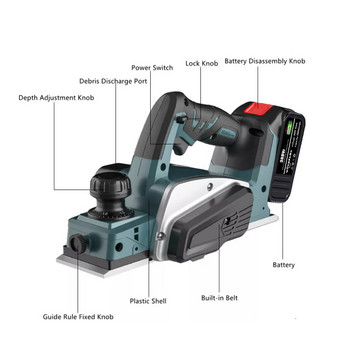 WOYOFADA 18V 15000RPM Επαναφορτιζόμενη ηλεκτρική πλάνη Ασύρματο φορητό εργαλείο κοπής ξύλου με κλειδί για μπαταρία Makita 18V