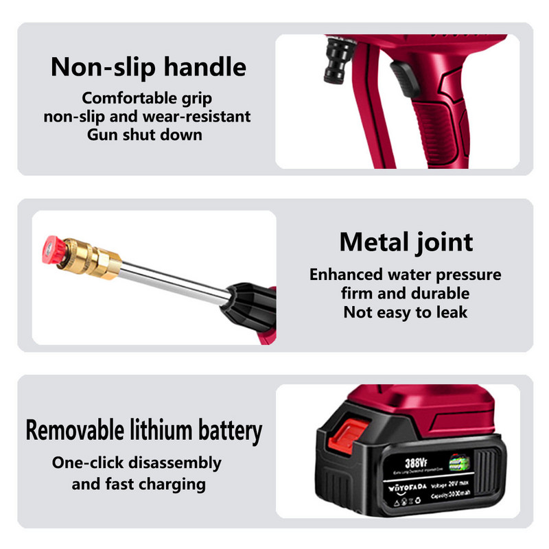 30BAR Безжична автомивка с високо налягане Автомивка Спрей Воден пистолет Преносима миячка с високо налягане за Makita 18V батерия