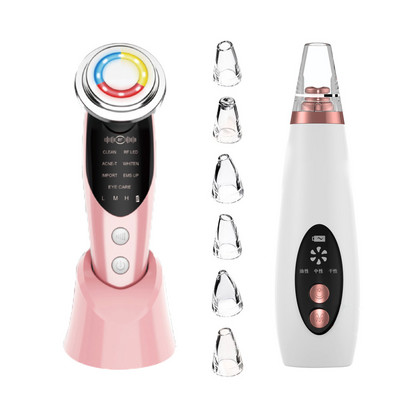 Dispozitive de ridicare a feței 7 în 1 RF EMS Masaj facial Terapie cu lumină LED Întinerirea pielii + Eliminator de puncte negre Aspirator de pori