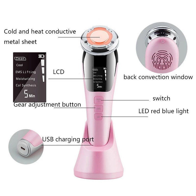 Arcmasszírozó LED fényterápia EMS Hot Cool Sonic vibrációs ránctalanítás bőrfeszesítő arc lifting ápoló szépségápoló készülék