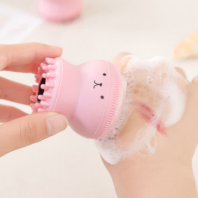 Pink Octopus Facial Brush With Sponge Face Cleaning Brushes Face Cleaner Deep Pore Exfoliating Blackhead Skin Care Makeup Tools