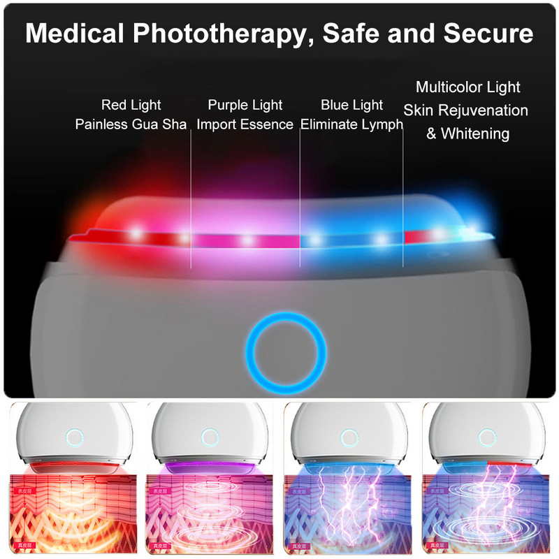 Gua Sha näoelektroonika näomasseerija RF kehasoojusmeridiaaniteraapia seade Värv valgus hifu mikrovool Naha ilu tervis