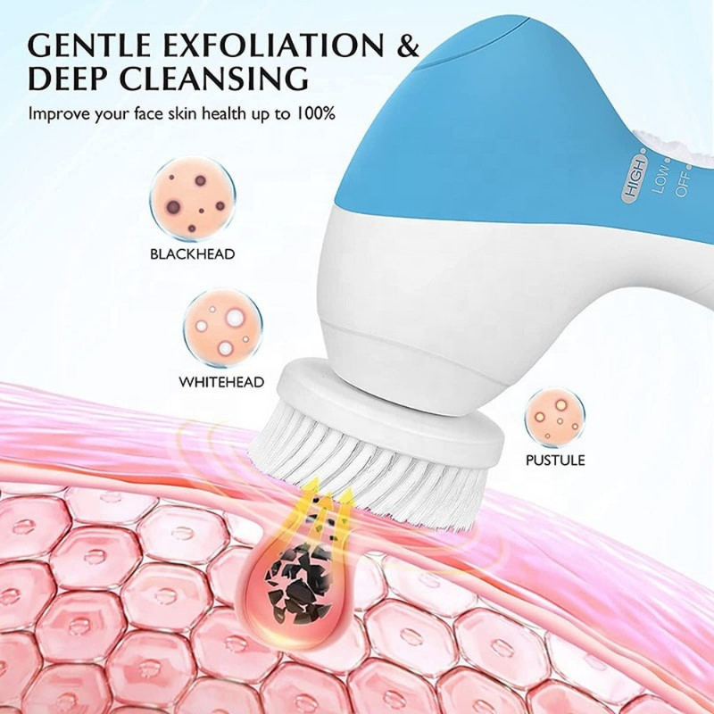 Perie de curățare a feței 5 în 1 Perie facială din silicon pentru curățare profundă a porilor Mașină de spălare electrică pentru îngrijirea pielii Perie facială rezistentă la apă