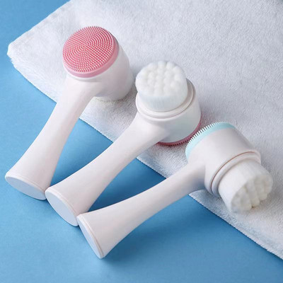 Perie de curățare a feței cu două fețe Detergent facial din silicon Îndepărtarea punctelor negre Detergentă de pori Masaj Exfoliator Perie pentru exfoliant facial